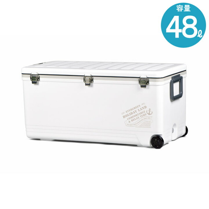 楽天市場 クーラーボックス 大型 保冷 ホリデー ランド クーラー 48l 500ml 40本分 ホワイト 保冷力 発泡材 取手 日本製 クーラーバッグ 水抜栓あり キャスター サイドハンドル 熱中症 アウトドア キャンプ バーベキュー スポーツ 花見 行楽 釣り 部活 水分補給 Estoah