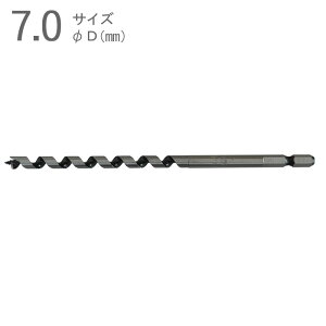 ドリルビット 木工ドリル 木工錐 インパクトビット ミドルタイプ 7.0mm 全長170×ネジ丈100×軸径6.35mm 六角軸 普通鋼 片刃片爪タイプ 1本単位 一般木材 インパクトドライバー対応 ドリルドライ