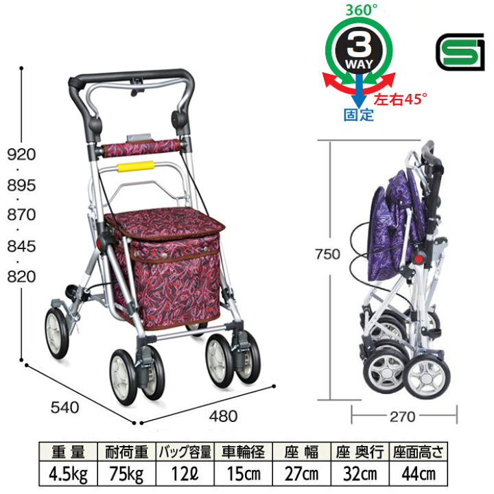 楽天市場】シルバーカー ショッピングカート コンパクトタイプ 手押し 