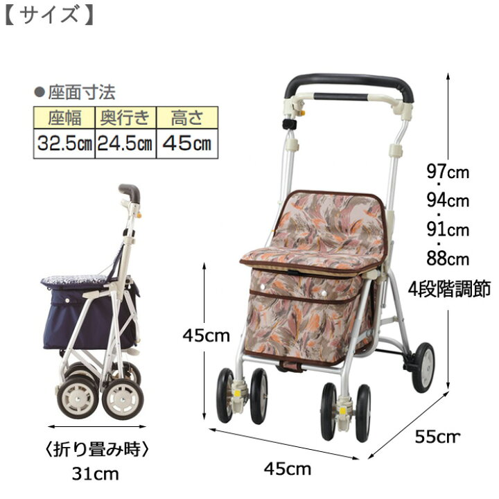 楽天市場】シルバーカー 軽量 座れる 買い物かご ヘルスバッグライト 