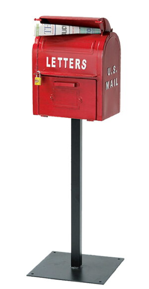 ポスト郵便受けスタンドタイプスタンドポストスチールU.S.MAILBOXレッド南京錠付き組立式