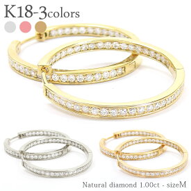 ピアス ダイヤモンド 1ct フープピアス 中折れピアス 18金 18k k18 イエローゴールド ピンクゴールド ホワイトゴールド エタニティ レール レディース ジュエリー アクセサリー プレゼント ギフト 人気 おすすめ 送料無料