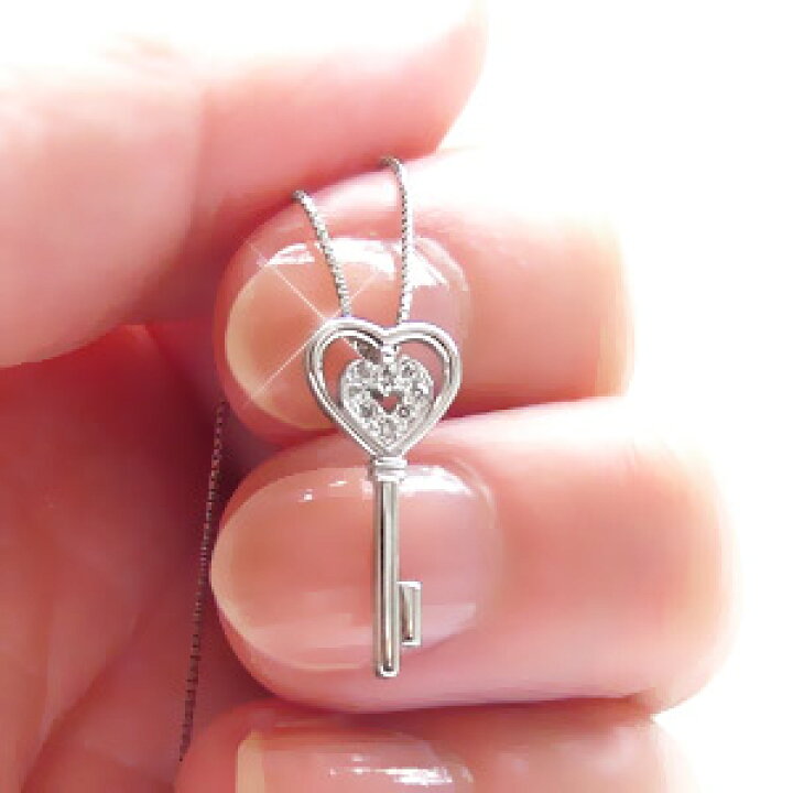 楽天市場】K18 ハート＆キー 鍵 ダイヤモンド ネックレス 0.03ct 18金 