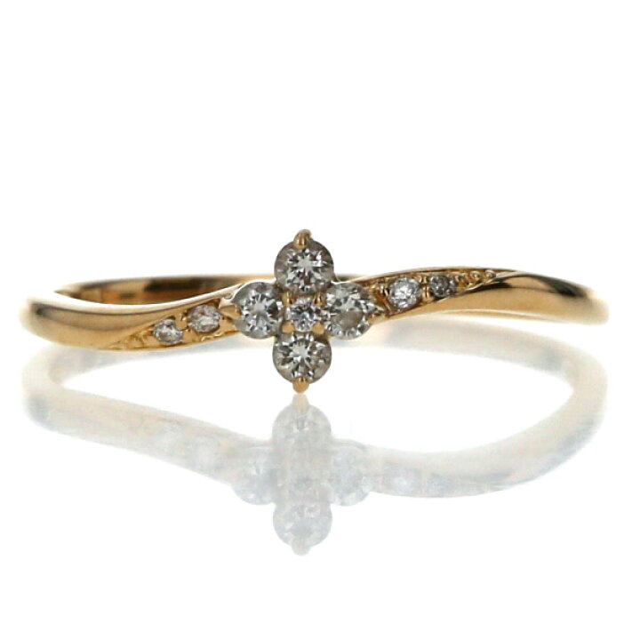 楽天市場】K18YG イエローゴールド リング ダイヤモンド 0.15ct 花 