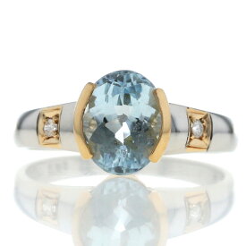 Pt900 K18YG プラチナ イエローゴールド リング アクアマリン 2.05ct ダイヤ 0.03ct オーバル コンビ ライン 指輪 13号 【新品仕上済】【zz】【中古】【送料無料】