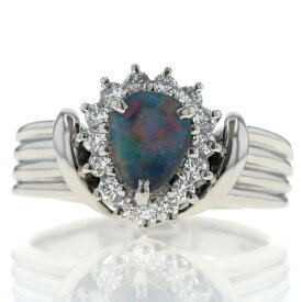 Pt900 プラチナ リング ブラックオパール 0.70ct ダイヤモンド 0.35ct 雫 ドロップ 三角 取り巻き ライン 指輪 14号 【新品仕上済】【zz】【中古】【送料無料】