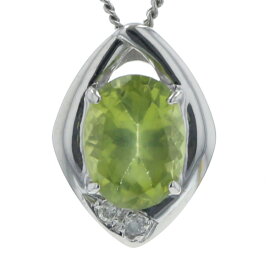 Pt850 プラチナ ネックレス ペリドット 1.43ct ダイヤモンド 0.02ct オーバル 菱形 喜平チェーン 40.5cm【新品仕上済】【zz】【中古】【送料無料】