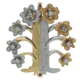 K18YG Pm イエローゴールド プラチナ ブローチ トップ ダイヤモンド 0.12ct 木 花 ツリー フラワー つや消し【新品仕上済】【zz】【中古】【送料無料】