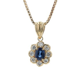 K18YG イエローゴールド ネックレス サファイア 0.44ct ダイヤモンド 0.25ct 花 スカラップ 取り巻き 45cm【新品仕上済】【zz】【中古】【送料無料】