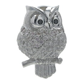 K18WG ブローチ トップ ピンクダイヤモンド 0.22ct ブラックダイヤ 梟 フクロウ アニマル オウル【新品仕上済】【zz】【中古】【送料無料】
