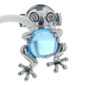 K18WG ホワイトゴールド ピンブローチ ブルートパーズ ダイヤモンド 0.02ct カエル 蛙 縁起 アニマル【新品仕上済】【zz】【中古】【送料無料】