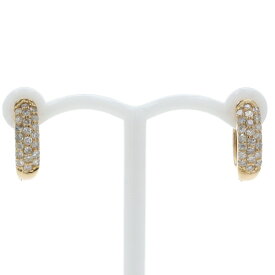 K18YG イエローゴールド ピアス ダイヤモンド 0.15ct/0.15ct パヴェ フープ シンプル 10.5mm幅【新品仕上済】【zz】【中古】【送料無料】