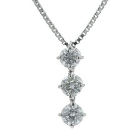 Pt900 Pt850 プラチナ ネックレス ダイヤモンド 0.50ct ラウンド 3粒 ベネチアンチェーン 40cm【新品仕上済】【zz】【中古】【送料無料】
