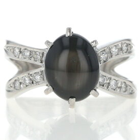 Pt900 プラチナ リング ブラックスターサファイア 4.00ct ダイヤモンド 0.15ct クロスライン 11号 指輪【新品仕上済】【zz】【中古】【送料無料】