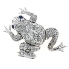 K18WG ホワイトゴールド ペンダントトップ ブローチ ダイヤモンド 0.80ct サファイア 0.15ct フロッグ カエル アニマル【新品仕上済】【zz】【中古】【送料無料】