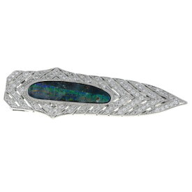 K18WG ブローチ トップ ボルダーオパール 3.60ct ダイヤモンド 0.52ct ミルグレイン ソード シールド 透かし 箱 鑑別書【新品仕上済】【zz】【中古】【送料無料】