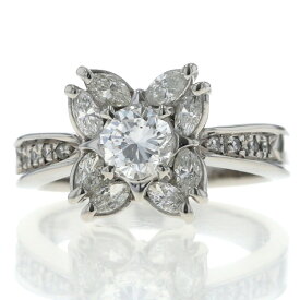 Pt900 プラチナ リング ダイヤモンド 0.567/0.59ct カラーF SI1 花 フラワー 絞り 指輪 11.5号 鑑定書付【新品仕上済】【zz】【中古】【送料無料】