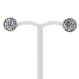 Pt900 プラチナ ピアス ピンクサファイア 0.12ct/0.12ct ダイヤモンド 0.075ct/0.075ct サークル ミル打ち【新品仕上済】【zz】【中古】【送料無料】