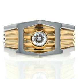 Pt900 K18YG プラチナ イエローゴールド リング ダイヤモンド 0.36ct 一粒 エッジ ライン 印台 指輪 20号 鑑別書【新品仕上済】【zz】【中古】【送料無料】