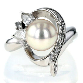 K18WG ホワイトゴールド リング 真珠 8.3mm ダイヤモンド 0.34ct パール 取り巻き 雫 指輪 12号【新品仕上済】【zz】【中古】【送料無料】