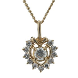 K18YG イエローゴールド ネックレス ダイヤモンド 0.1ct/0.09ct ハート 取り巻き デザイン 40cm【新品仕上済】【zz】【中古】【送料無料】