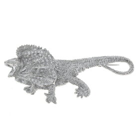 Pt900 プラチナ ブローチ ダイヤモンド 0.41ct パヴェ エリマキトカゲ 蜥蜴 爬虫類 アニマル【新品仕上済】【zz】【中古】【送料無料】