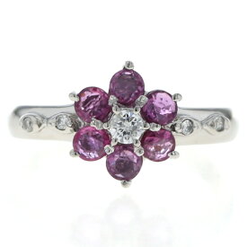 Pt850 プラチナ リング ルビー 0.70ct ダイヤモンド 0.07ct/0.02ct 花 フラワー クラシカル 指輪 7.5号【新品仕上済】【zz】【中古】【送料無料】