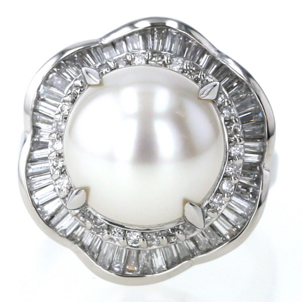 Pt900 プラチナ リング パール 南洋真珠11.6mm ダイヤモンド1.12ct 二重取り巻き バレリーナ 指輪 11.5号