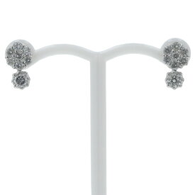 K18WG ホワイトゴールド ピアス ダイヤモンド 0.35ct/0.35ct パヴェ ダブル 花 フラワー デザイン【新品仕上済】【zz】【中古】【送料無料】