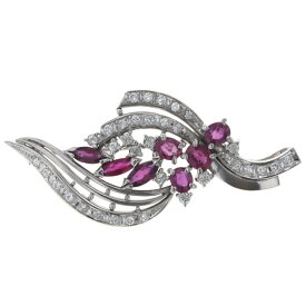 Pt900 プラチナ ブローチ ネックレストップ ルビー 1.80ct ダイヤモンド 0.54ct ウェーブ デザイン【新品仕上済】【zz】【中古】【送料無料】