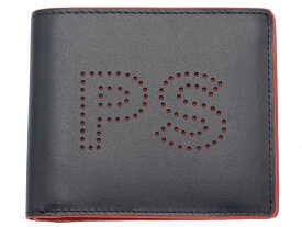 PS Paul Smith　ピーエス ポールスミス　M2A-7394-KPERPS　二つ折り財布　牛革　カウレザー　ネイビー ＆オレンジ　　WALLET BILFOLD　パンチングPSロゴ　小銭ポケット無し　スリム ふたつ折り財布