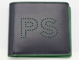 PS Paul Smith　ピーエス ポールスミス　M2A-7395-KPERPS　二つ折り財布　牛革　カウレザー　ネイビー ＆グリーン　WALLET BILFOLD AND COIN　パンチングPSロゴ　ふたつ折り財布