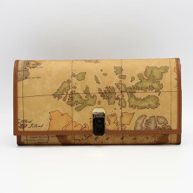 PRIMA CLASSE　　≪プリマクラッセ≫　クリップ開閉式 長財布　W003 -6000 (#106)　ベージュ系古地図柄　世界地図柄　※実際にお送りする柄目は掲載画像1（正面）、2（裏面）の商品になります。