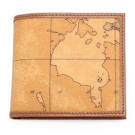 PRIMA CLASSE　　≪プリマクラッセ≫　W103 -6000 (#215)　ふたつ折り財布　　世界地図柄　　ブラウン　PVCx　レザー（掲載画像1~3枚目の柄目をお送りします。）　二つ折財布　【★セール価格】