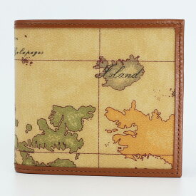 PRIMA CLASSE　　≪プリマクラッセ≫　W103 -6000 (#251)　ふたつ折り財布　　世界地図柄　　ブラウン　PVCx　レザー（画像1~3枚目の柄目をお送りします。）　二つ折財布　【送料無料】【★セール価格】