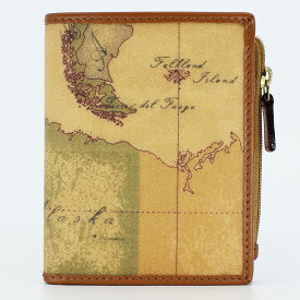 PRIMA CLASSE　　≪ プリマクラッセ ≫　W107 -6000　(#109)　ふたつ折り財布　　世界地図柄　　ブラウン　PVCx　レザー　コンパクト財布　（画像1~3枚目の柄目をお送りします。）　二つ折財布