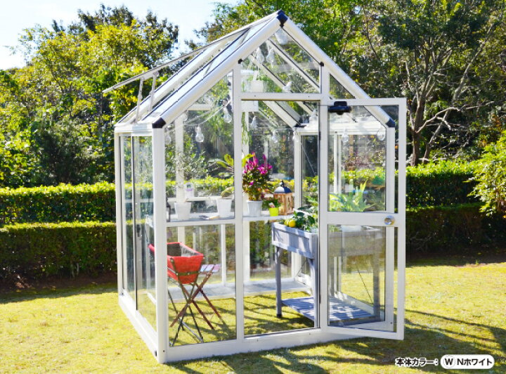 楽天市場】アルミ製ガラス温室B-1型ホワイト間口1800×桁行1800×高さ 
