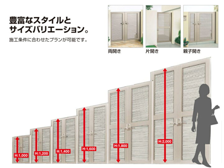 楽天市場】目隠し門扉 両開き 扉幅600+600mm×高さ1200mm 外/内開き対応 