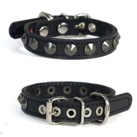 1.5cm幅の小型犬用スタッズ革首輪：Small Type X1(10mm平尖鋲）黒