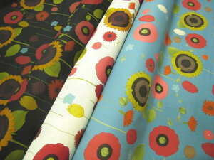 販売色ブラック色のみ YUWA 中原淳一 美しき花々 向日葵柄 ひまわり 生地 レトロモダンひまわりや シルエット