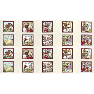 やはり可愛いインポートのパネル柄 クマ,ネコ,イヌ,鳥,クッキー,木の玩具など 小パネル/ベージュ 110*58 RJR-1698 未完成品 コットンプリント生地