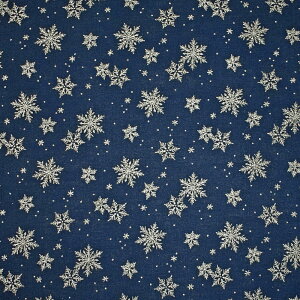 オシャレなクリスマス・雪の結晶柄 雪の結晶 シルバーラメ/ネイビー KT4934 コットンプリント生地