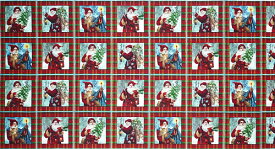 クリスマスパネル クリスマスタペストリー サンタ タータンチェック/ブロックパネル 110*60 SPX-2717 コットンプリント生地