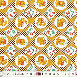 ABCと丸の中の子ネコ ギンガムチェック/イエロー WF-2966 コットンプリント生地