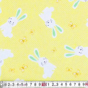 入園 入学 白ウサギと蝶々 トス/レモンイエロー BT-3493 コットンプリント生地