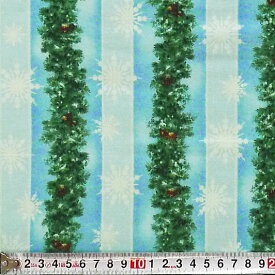 SPX-3465 クリスマスモール、雪の結晶 ストライプ/ブルー コットンプリント生地