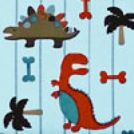 DT-2865 絵本の様な恐竜 トス/ストライプ/ブルー コットンプリント生地