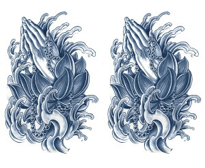 ジャグアタトゥー タトゥーシール 2週間で消えるタトゥー ヘナタトゥー 本物志向 合掌 数珠 蓮花 2枚セット