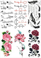 タトゥーシール ハート 英文字 薔薇 蓮 羽毛 [通常サイズ・6種6枚］ ymp6015