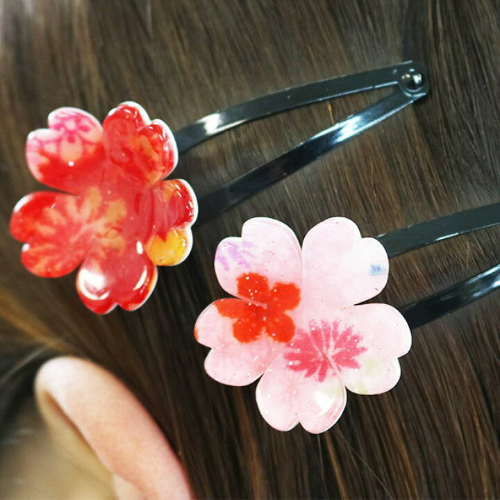 楽天市場】ヘアクリップ ラメ入り 立体的 さくら 花パッチンピン 